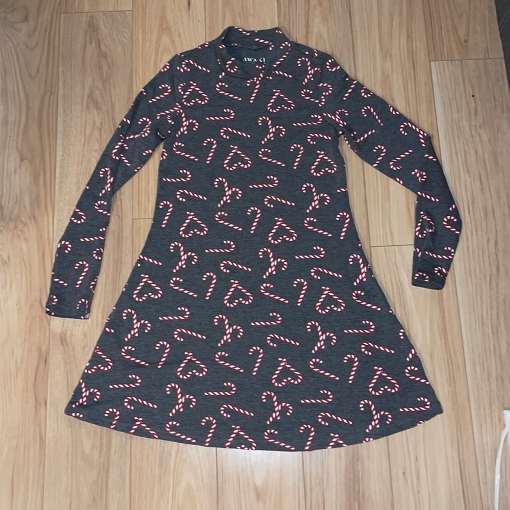 Gray Candy Cane Patterned Holiday Dress TBD T